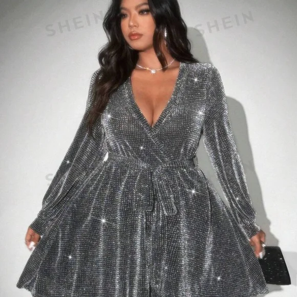 SHEIN Women's Sparkling Silver Dress - Picture 2 of 7